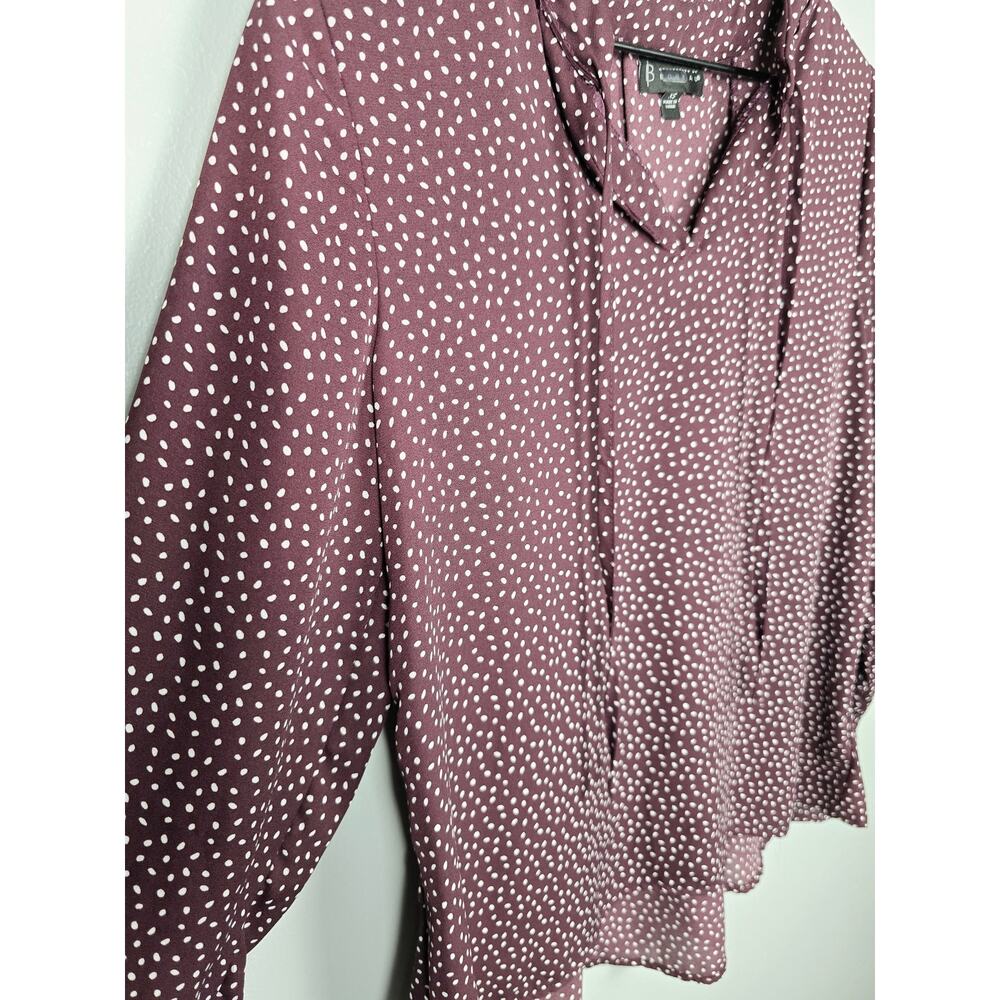 Bobeau Plum Polka Dot Peasant Blouse Tie Neck Boho Top Size XS - Picture 4 of 5